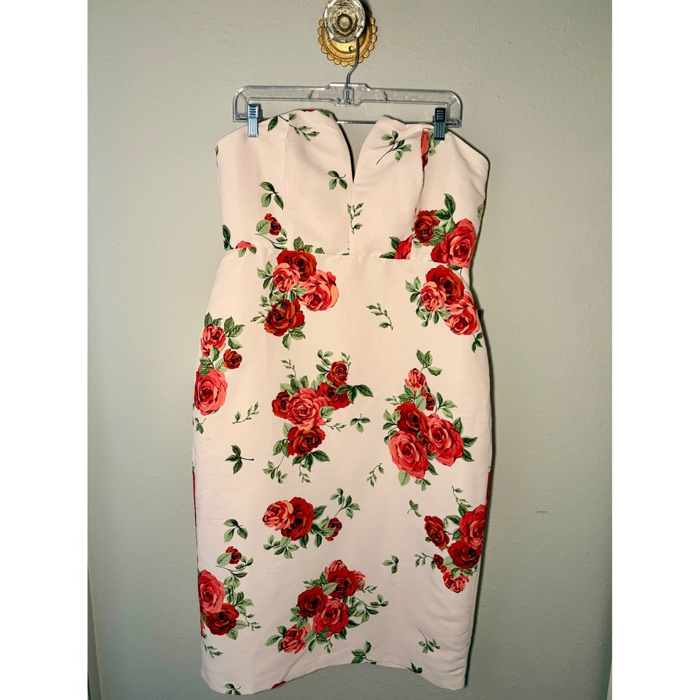 Sachin & Babi Floral Strapless Taffeta Cocktail Dress Sheath Rose Print Size 14